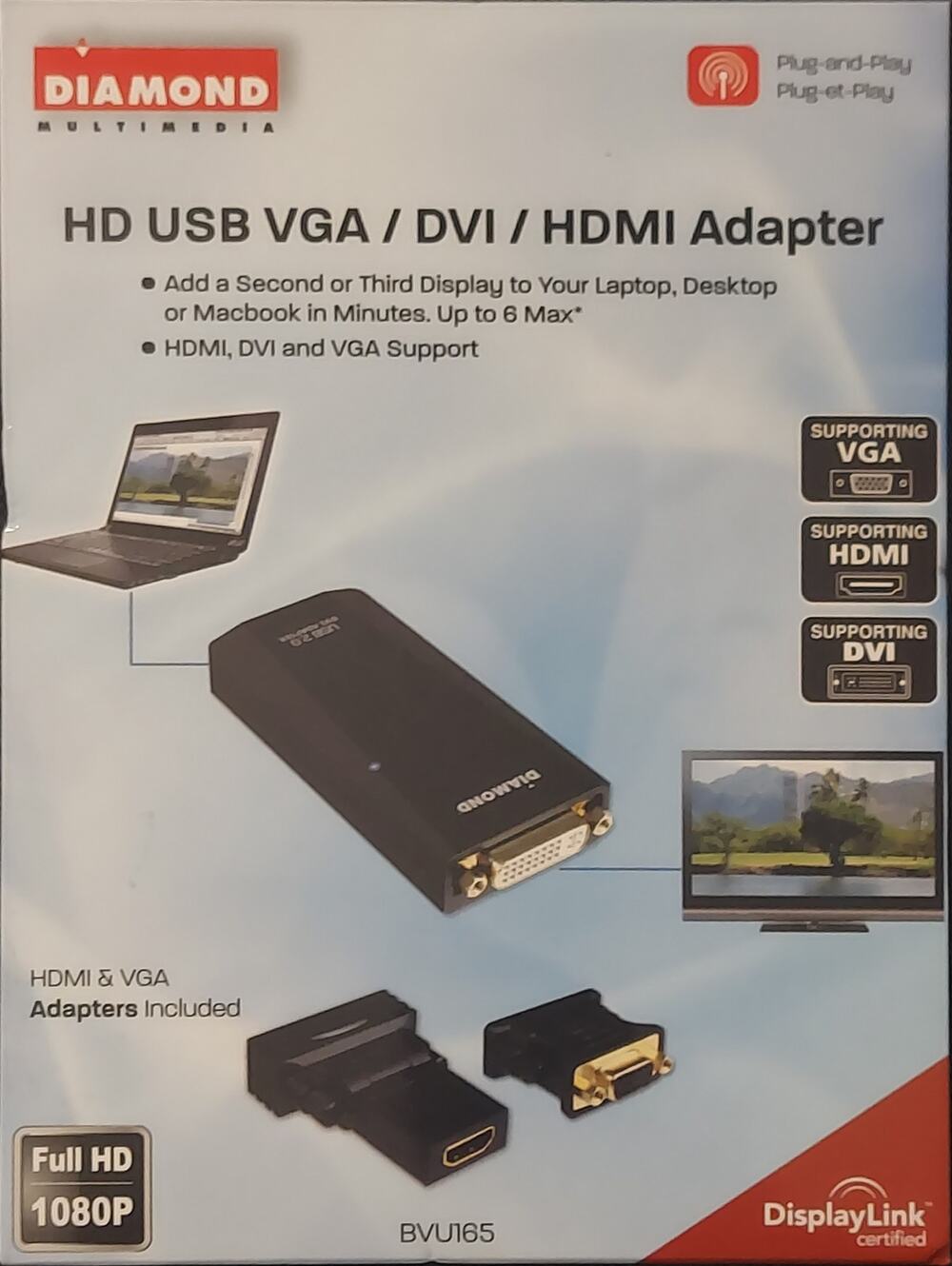 HDMI Adapter USB DVI Full HD 1080p VGA Laptop Desktop BVU165 HD Diamond